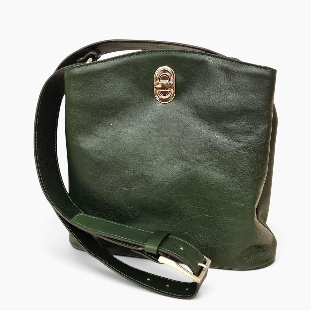 Borsa a secchiello Vetrina Fiorentina in pelle pieno fiore verde con chiusura a girello e tracolla regolabile