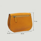Borsa a tracolla Vetrina Fiorentina Old Angler in pelle di vitello ocra con tasca posteriore con zip e misure