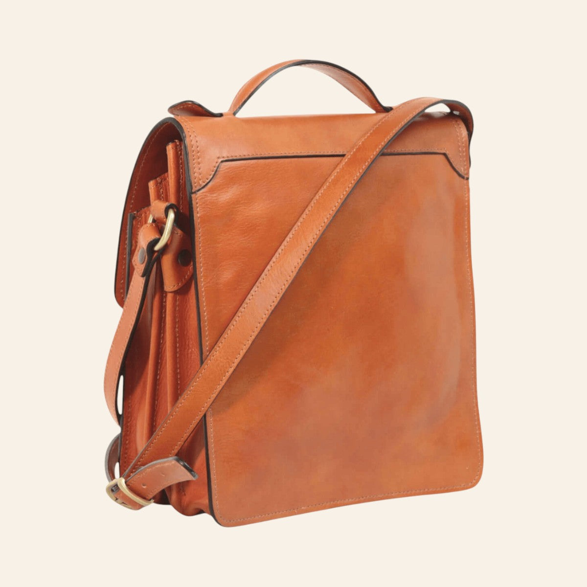 Borsa a tracolla Vetrina Fiorentina in pelle di vitello pieno fiore color coloniale con tracolla regolabile