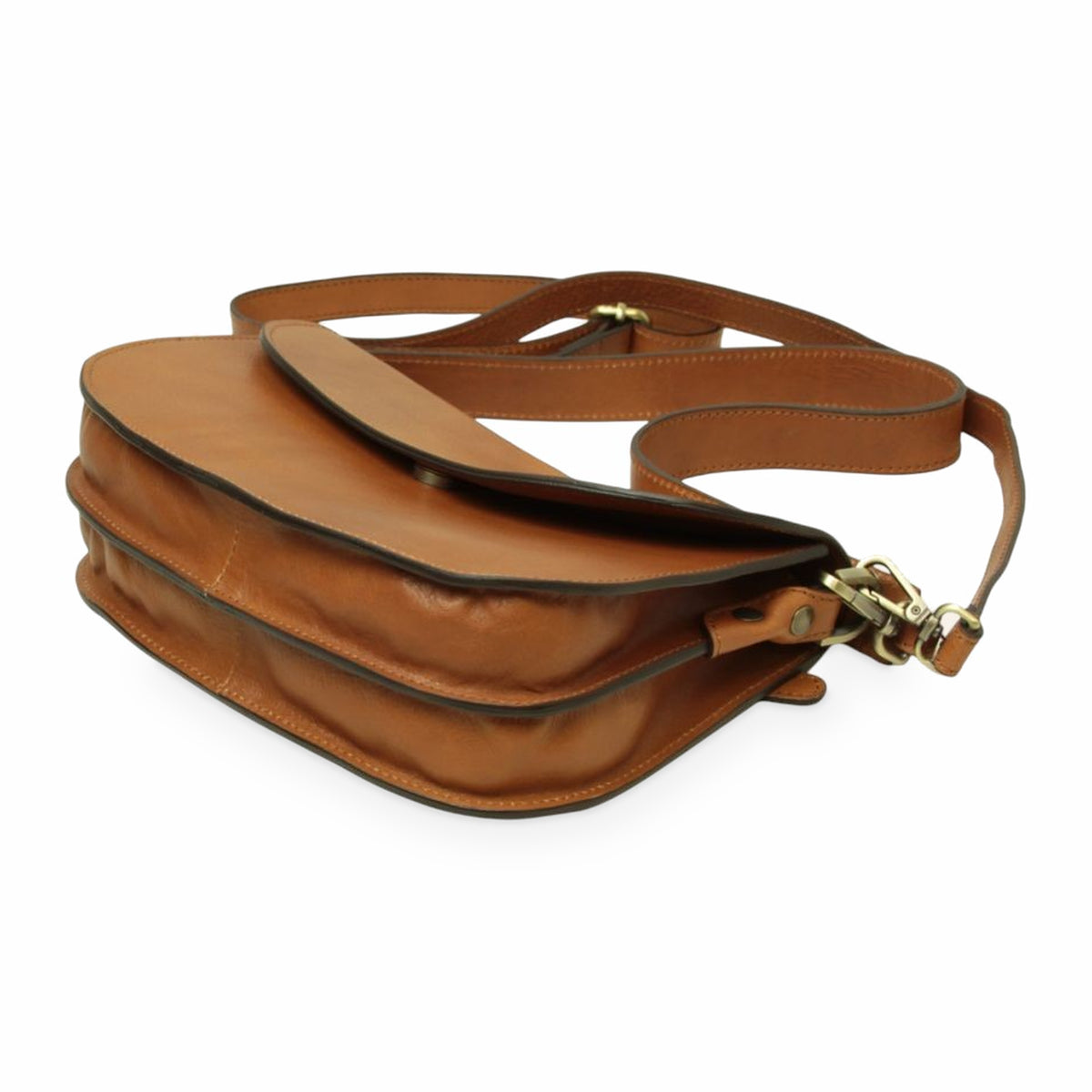 Borsa a tracolla Vetrina Fiorentina artigianale in pelle di vitello color coloniale con chiusura magnetica