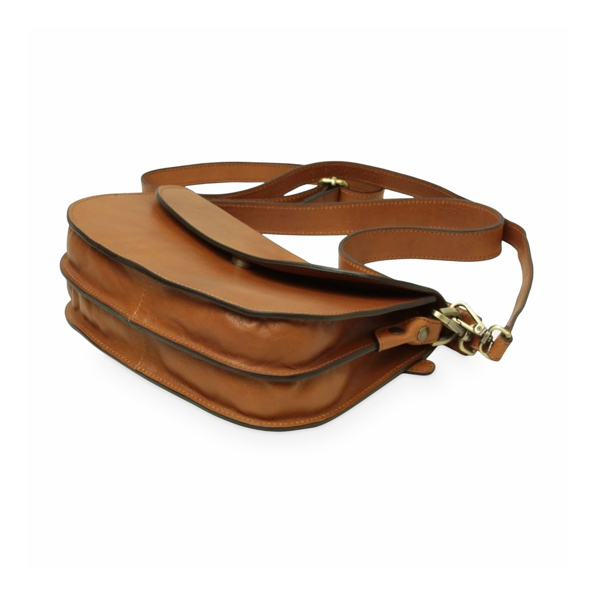Borsa a tracolla Vetrina Fiorentina artigianale in pelle di vitello color coloniale con chiusura magnetica