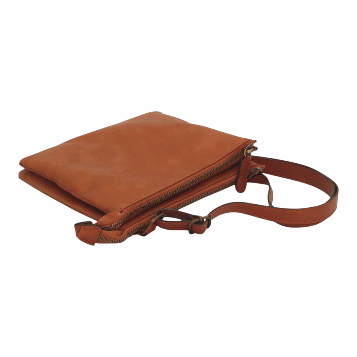 Borsa a tracolla Vetrina Fiorentina in pelle di vitello color coloniale con due scomparti e chiusura a zip