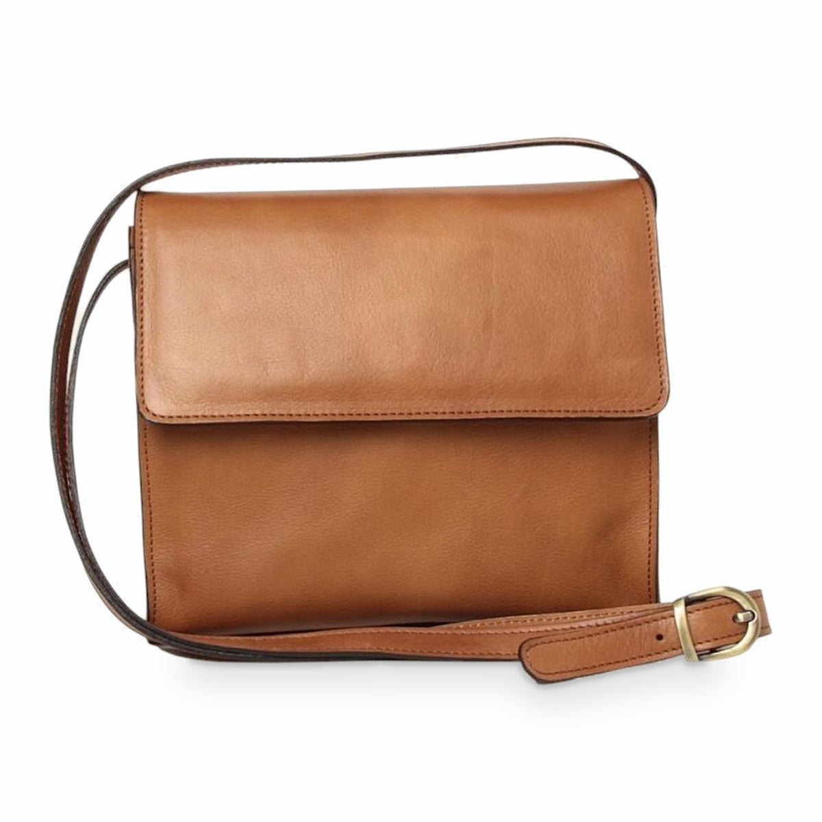 Borsa a tracolla Vetrina Fiorentina artigianale in pelle di vitello color coloniale con tracolla regolabile