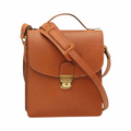 Borsa a tracolla Vetrina Fiorentina in pelle di vitello color coloniale con chiusura a clip e tracolla regolabile