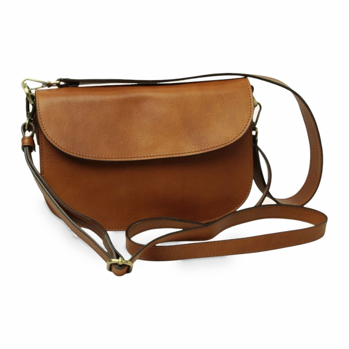 Borsa a tracolla Vetrina Fiorentina artigianale in pelle di vitello color coloniale con chiusura magnetica