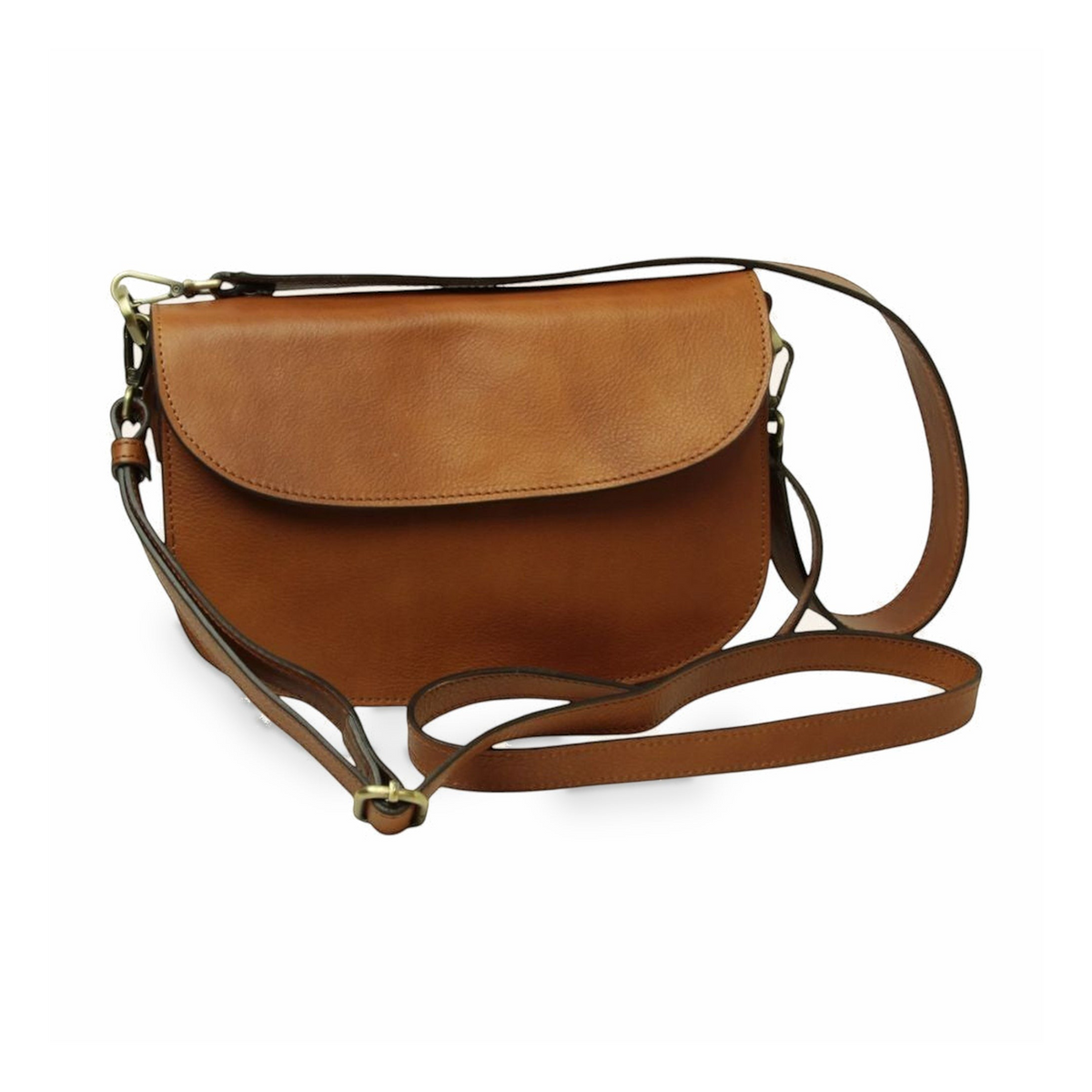 Borsa a tracolla Vetrina Fiorentina artigianale in pelle di vitello color coloniale con chiusura magnetica