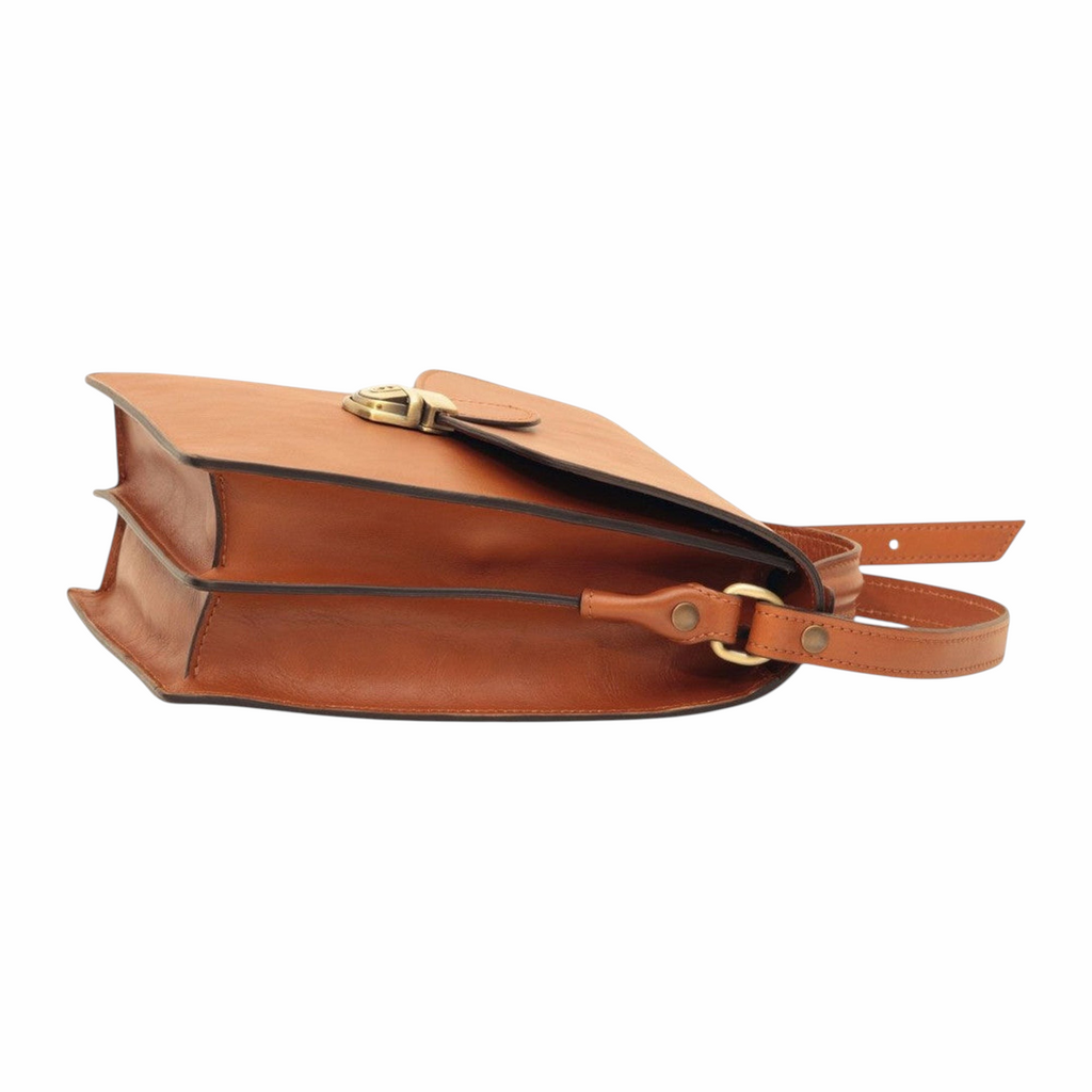 Borsa tracolla uomo Vetrina Fiorentina in pelle di vitello color coloniale con chiusura a clip e tracolla regolabile