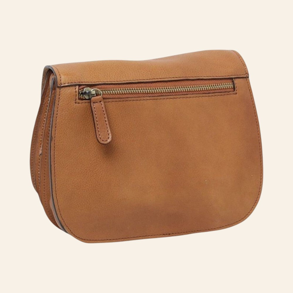 Borsa a tracolla Vetrina Fiorentina in pelle di vitello color coloniale con tasca posteriore con zip