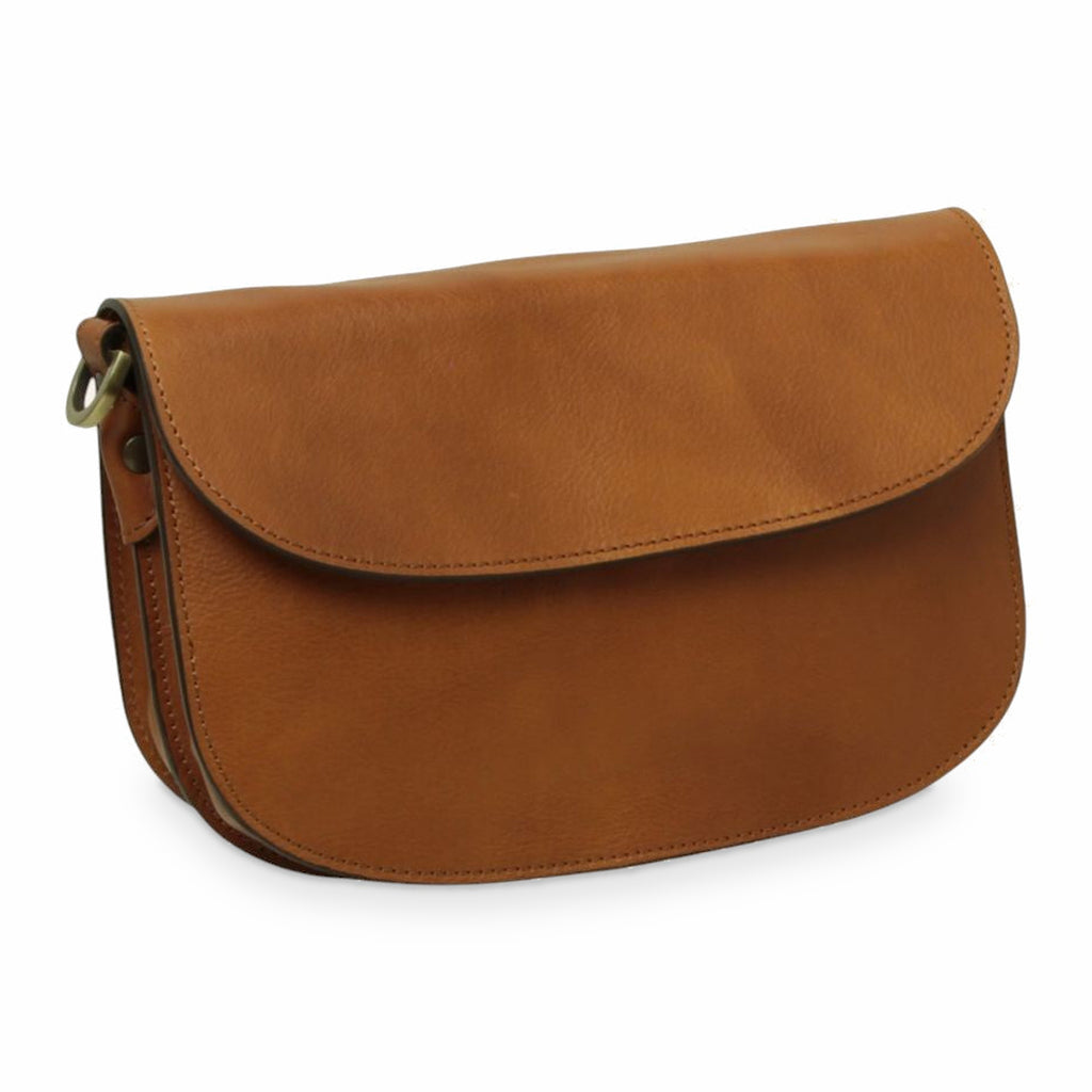 Borsa a tracolla Vetrina Fiorentina artigianale in pelle di vitello color coloniale con chiusura magnetica