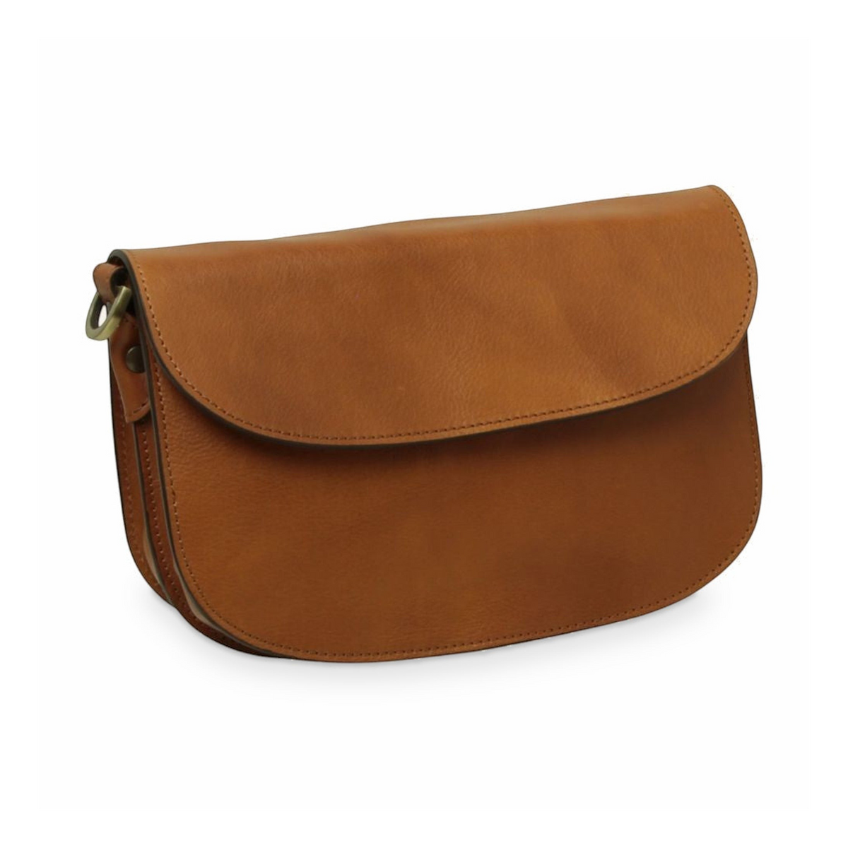 Borsa a tracolla Vetrina Fiorentina artigianale in pelle di vitello color coloniale con chiusura magnetica