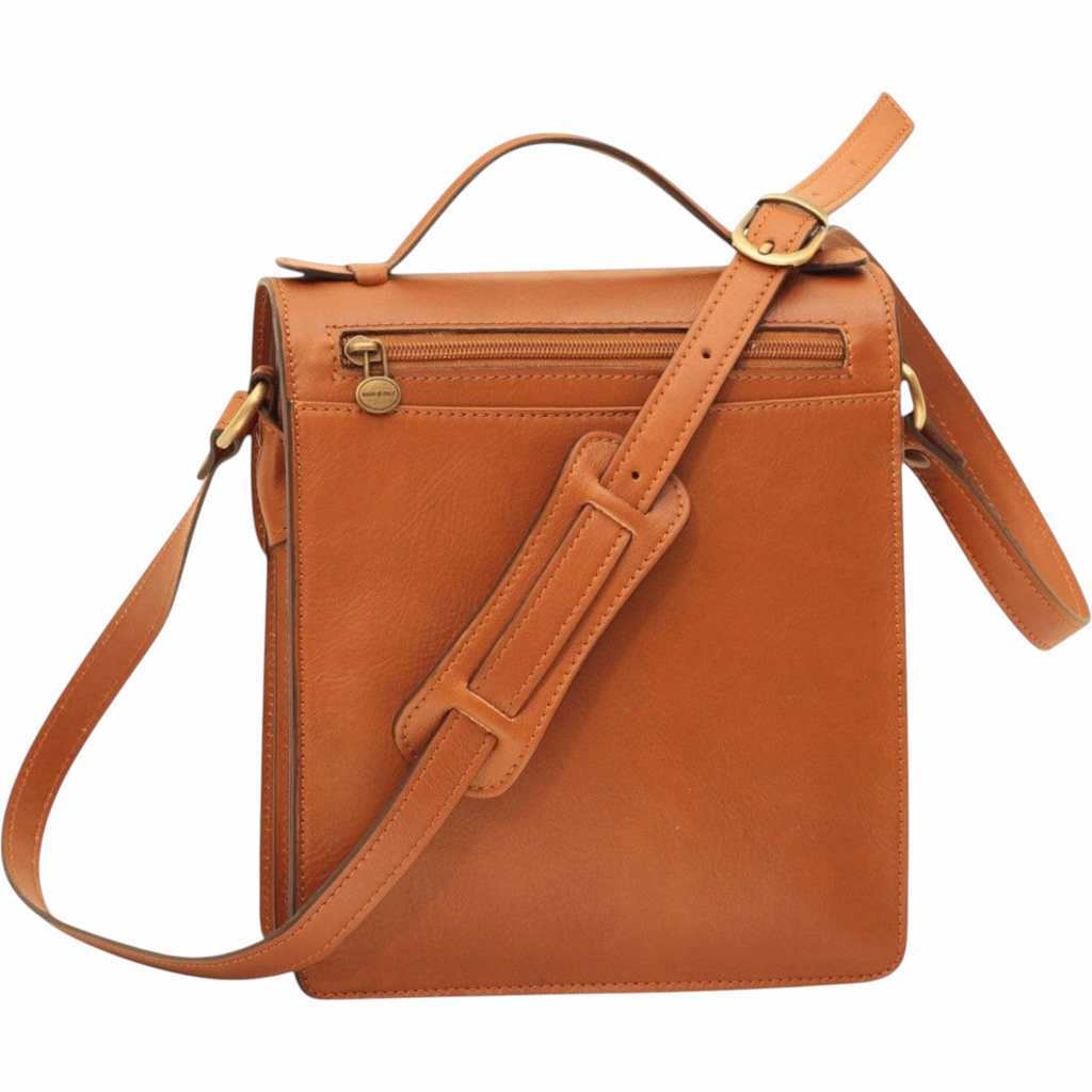 Borsa a tracolla Vetrina Fiorentina in pelle di vitello color coloniale con tracolla regolabile e tasca con zip