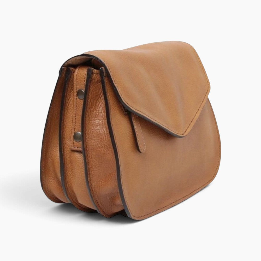Borsa a tracolla Vetrina Fiorentina artigianale in pelle di vitello color coloniale con tre scomparti interni