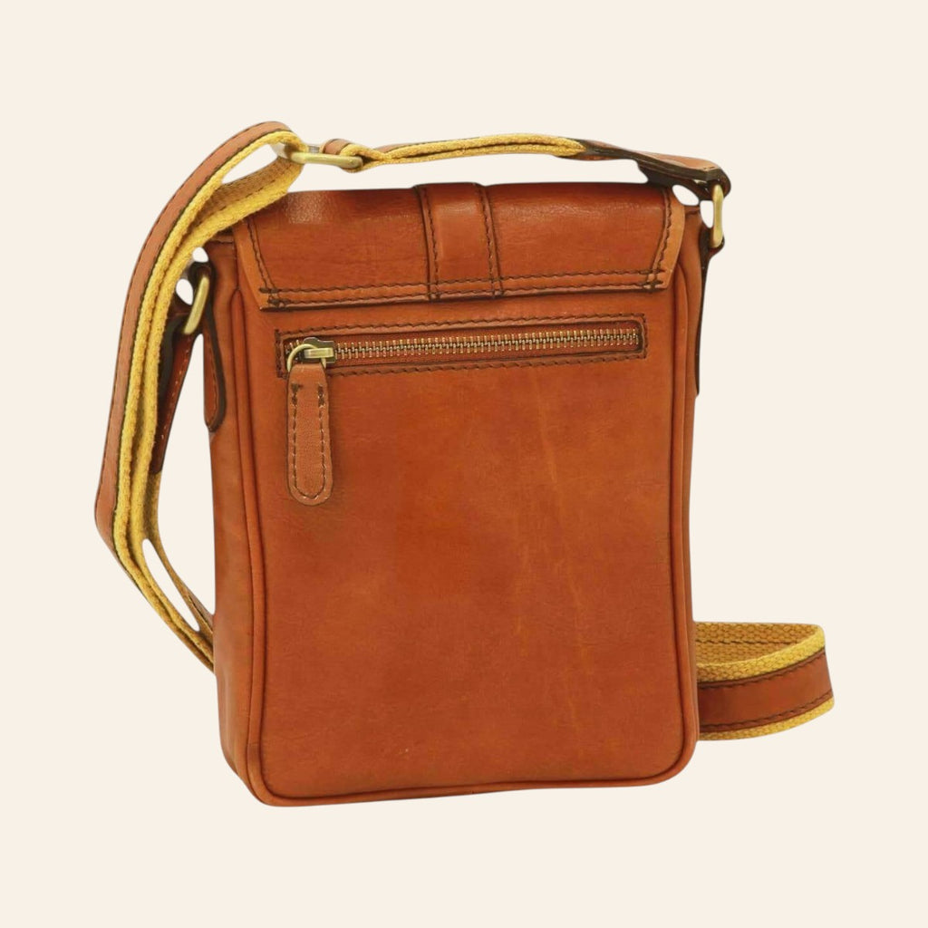 Borsa a tracolla Vetrina Fiorentina in pelle di vitello conciata al vegetale color cuoio con tasca esterna e zip