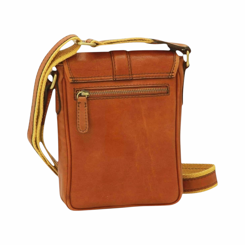 Borsa a tracolla Vetrina Fiorentina in pelle di vitello conciata al vegetale color cuoio con tasca esterna e zip