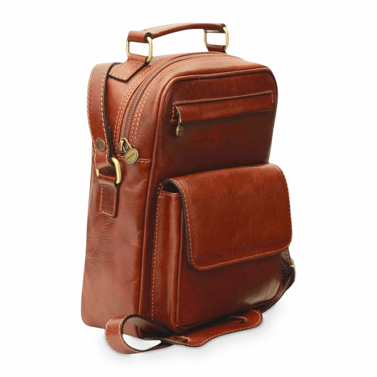Borsa a tracolla Vetrina Fiorentina in pelle di vitello marrone con tasca frontale e dettagli artigianali