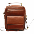 Borsa a tracolla Vetrina Fiorentina in pelle di vitello marrone con tasca frontale e manico superiore artigianale