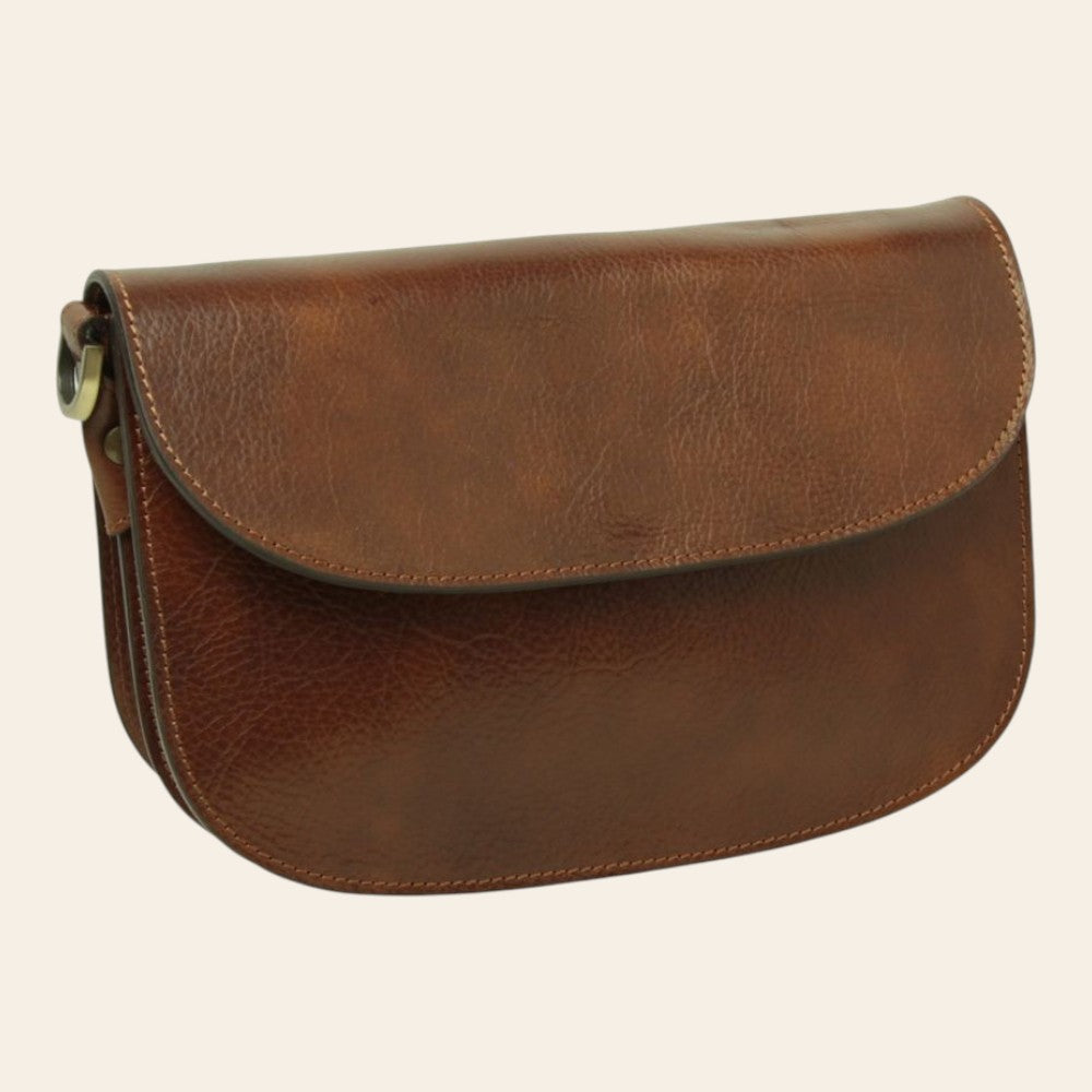 Borsa a tracolla Vetrina Fiorentina in pelle di vitello pieno fiore marrone con chiusura a pattina e design elegante