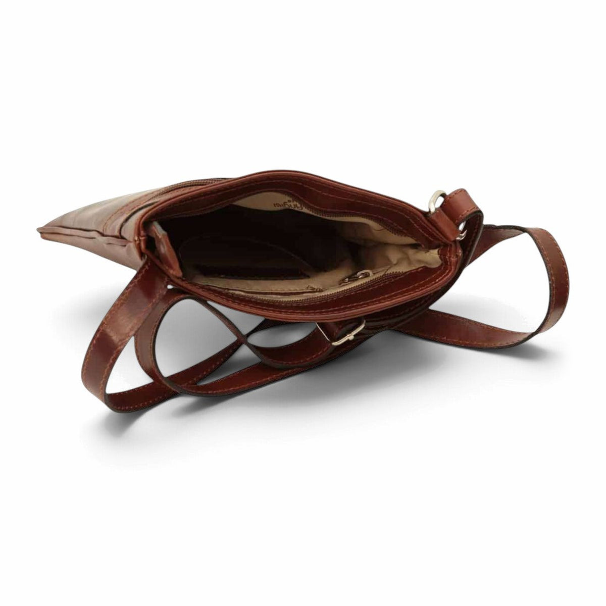 Borsa a tracolla Vetrina Fiorentina in pelle di vitello marrone con apertura superiore e tasca interna con zip