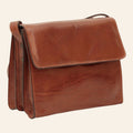 Borsa a tracolla Vetrina Fiorentina in pelle di vitello pieno fiore marrone con design artigianale a tre scomparti