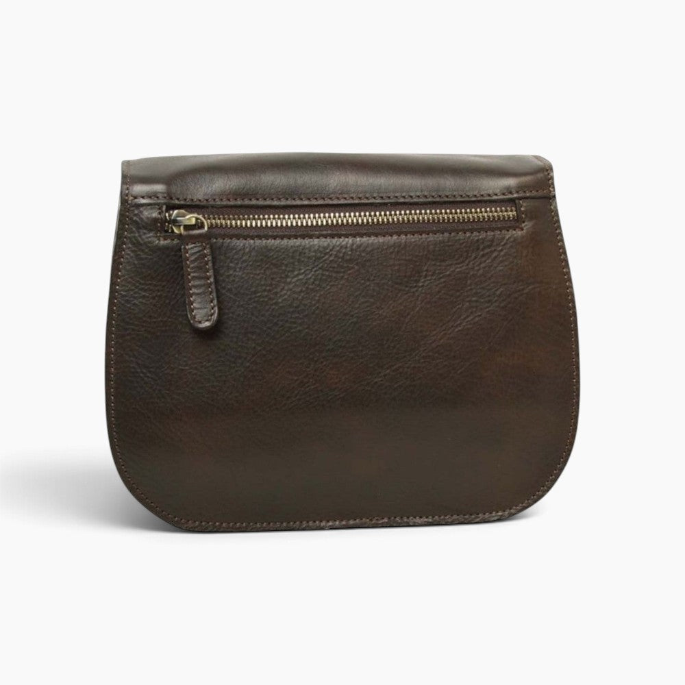 Borsa a tracolla Vetrina Fiorentina in pelle di vitello testa di moro con tasca posteriore con zip