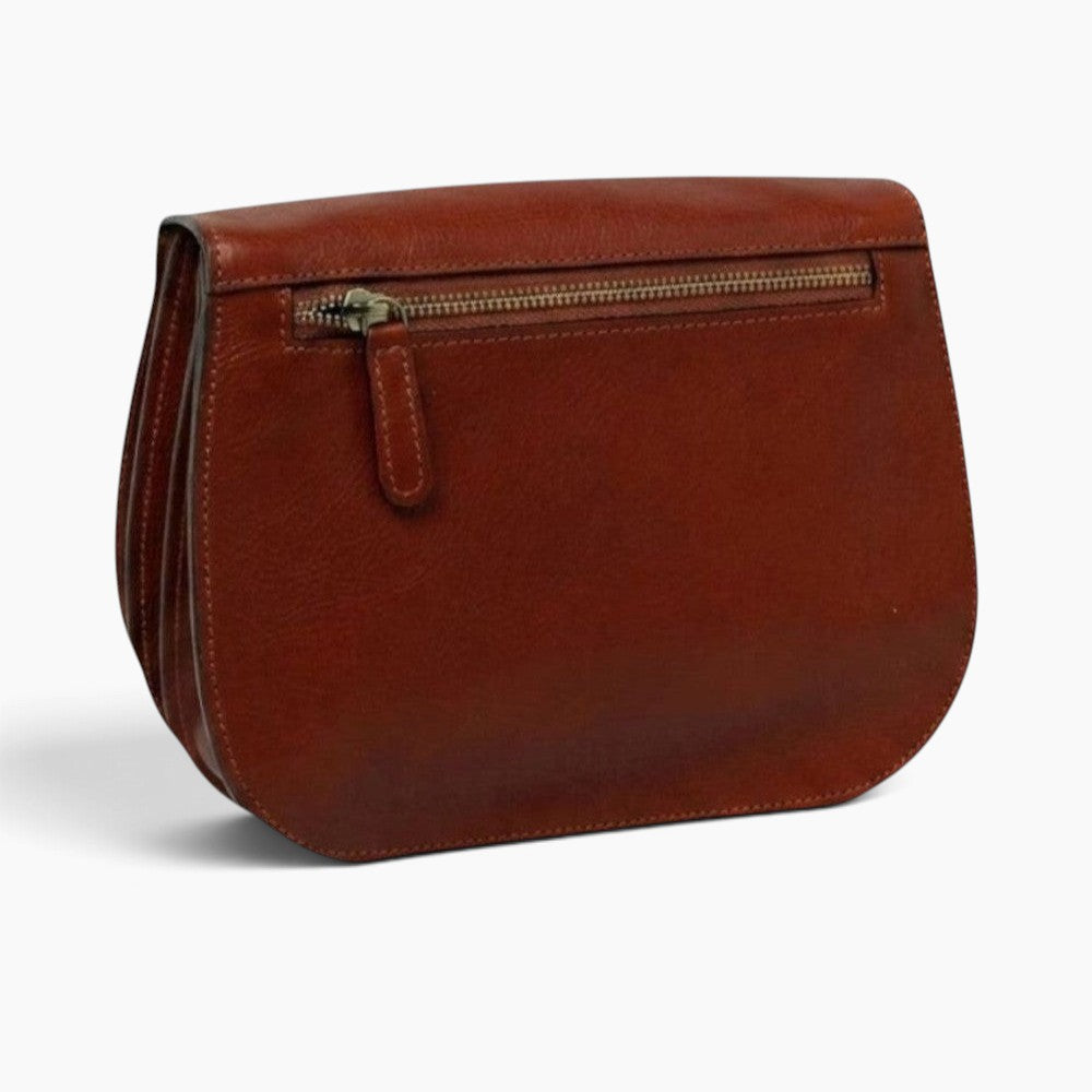 Borsa a tracolla Vetrina Fiorentina in pelle di vitello marrone con tasca posteriore con zip e finiture artigianali