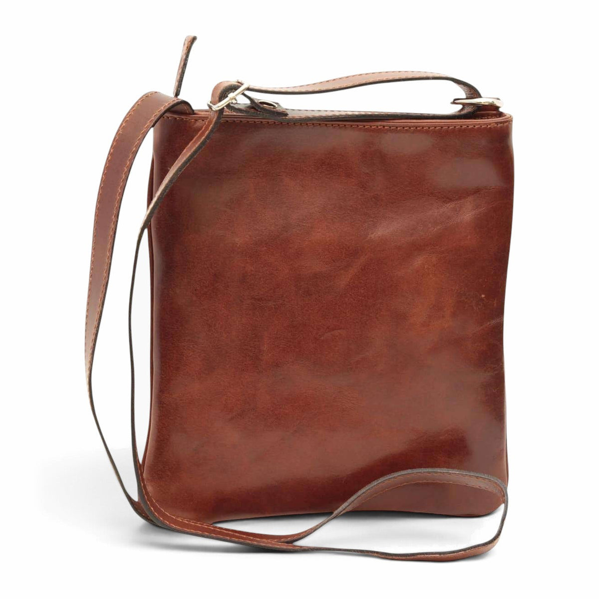 Borsa a tracolla Vetrina Fiorentina artigianale in pelle di vitello marrone con tracolla regolabile e chiusura zip