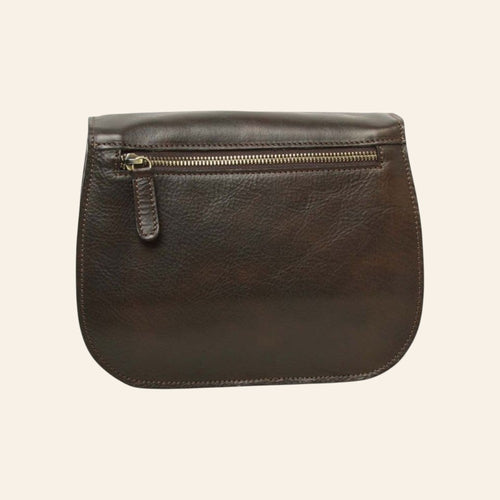 Borsa a tracolla Vetrina Fiorentina in pelle di vitello testa di moro con tasca posteriore con zip