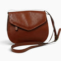 Borsa a tracolla Vetrina Fiorentina in pelle di vitello marrone pieno fiore con pattina e tracolla regolabile