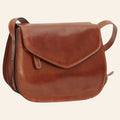 Borsa a tracolla Vetrina Fiorentina in pelle di vitello marrone pieno fiore con pattina e design artigianale italiano