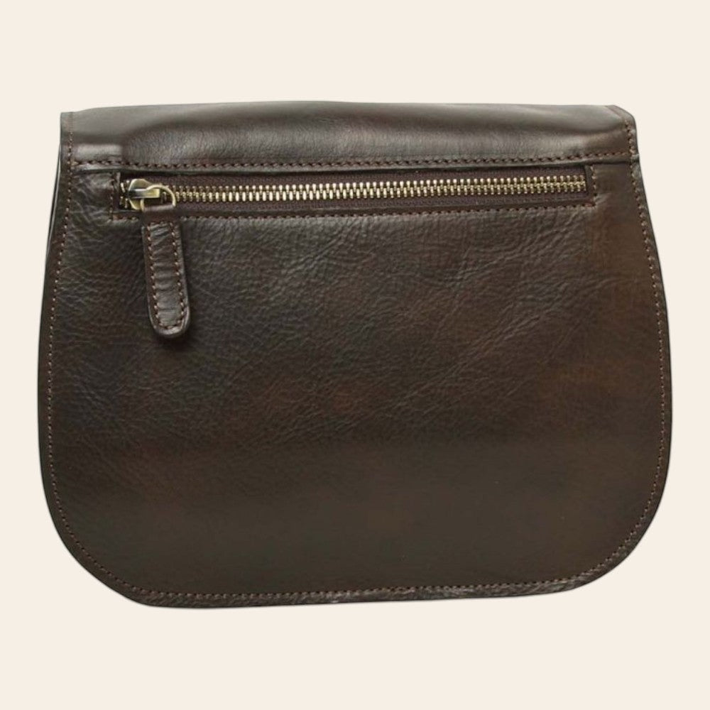Borsa a tracolla Vetrina Fiorentina in pelle di vitello pieno fiore testa di moro con tasca posteriore con zip