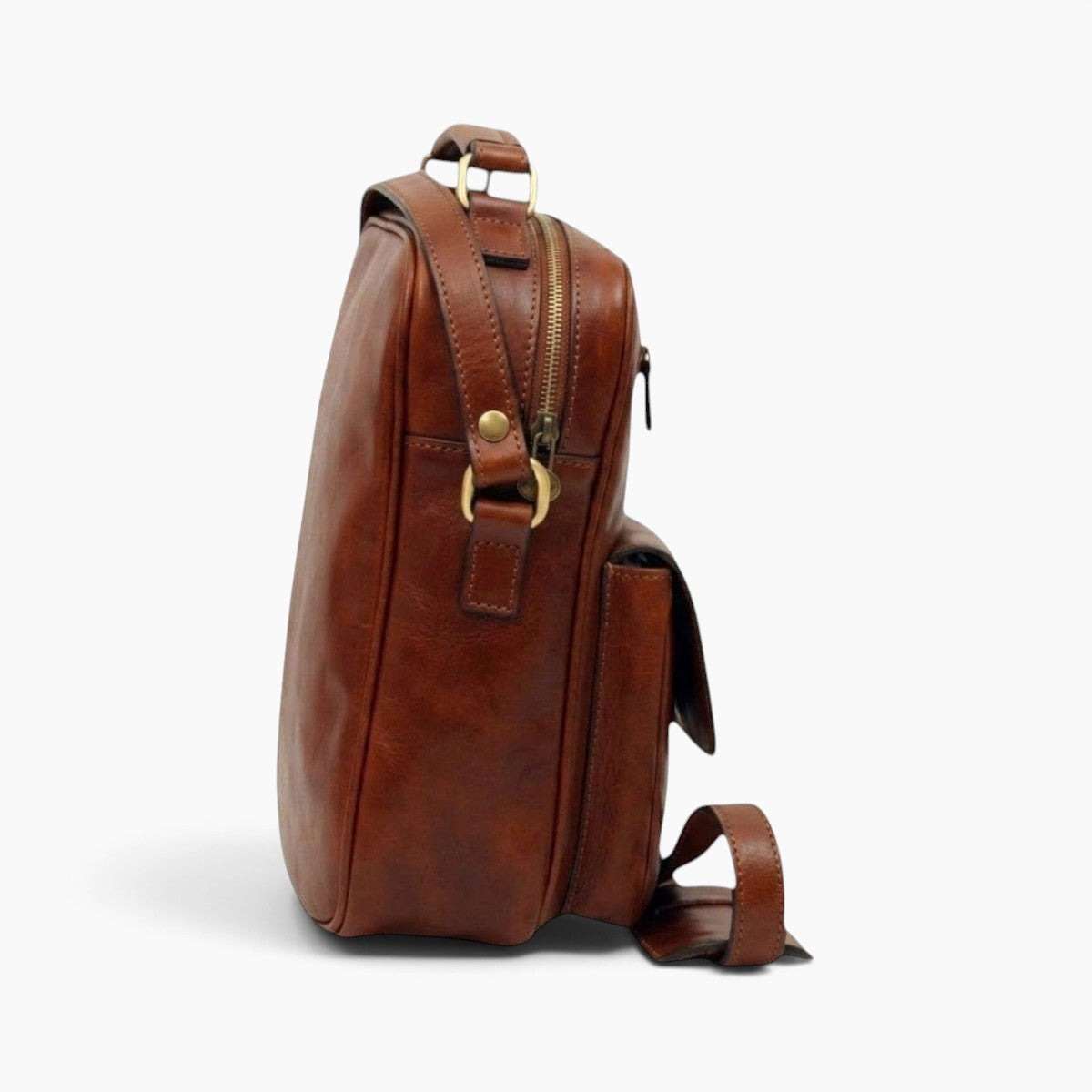 Borsa a tracolla Vetrina Fiorentina in pelle pieno fiore color mogano con tasca frontale e dettagli in metallo