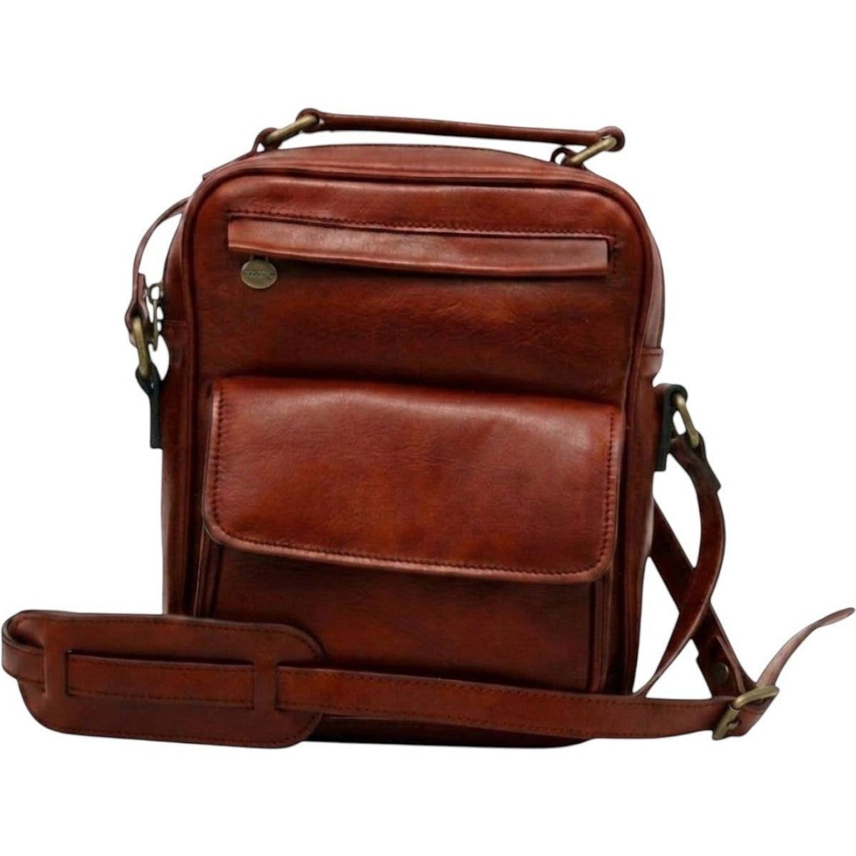 Borsa a tracolla Vetrina Fiorentina in pelle pieno fiore color mogano con tasca frontale e tracolla regolabile