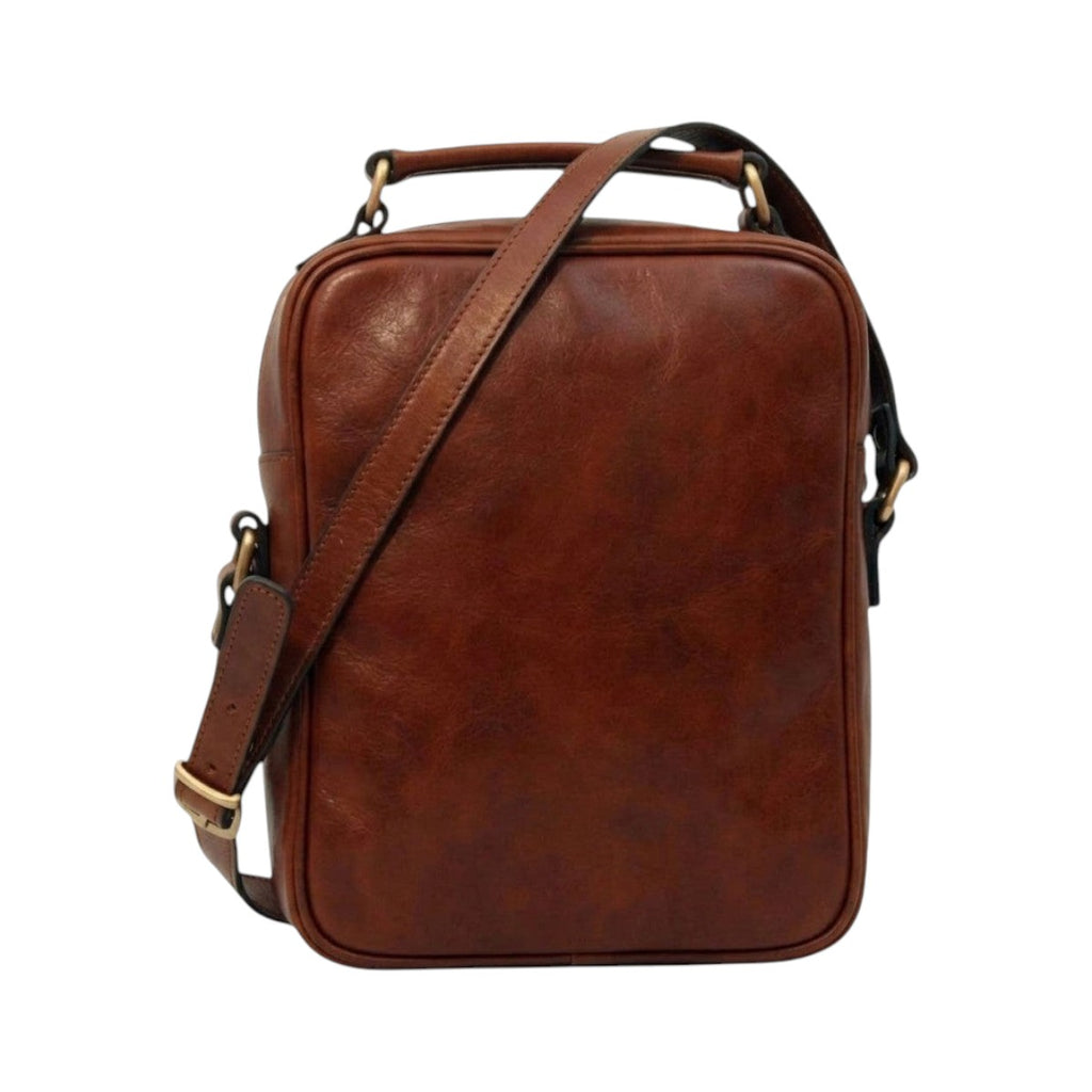 Borsa a tracolla Vetrina Fiorentina in pelle pieno fiore color mogano con tracolla regolabile e design artigianale