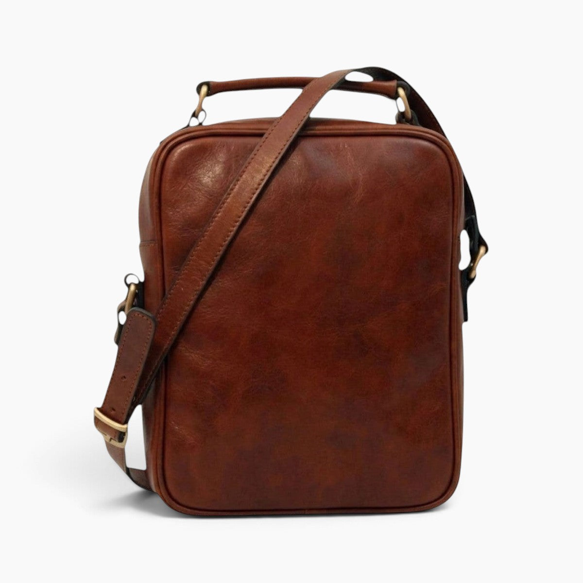 Borsa a tracolla Vetrina Fiorentina in pelle pieno fiore color mogano con tracolla regolabile e design artigianale