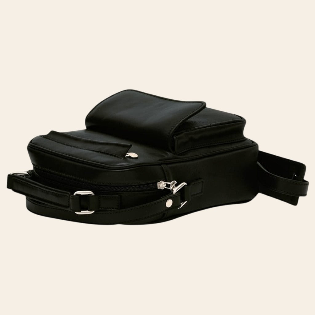 Borsa a tracolla Vetrina Fiorentina in pelle nera pieno fiore con tasca frontale e chiusura a calamita