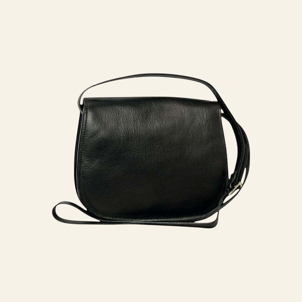 Borsa a tracolla Vetrina Fiorentina in pelle di vitello pieno fiore nera con due tracolle rimovibili, Made in Italy