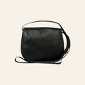 Borsa a tracolla Vetrina Fiorentina in pelle di vitello pieno fiore nera con due tracolle rimovibili, Made in Italy