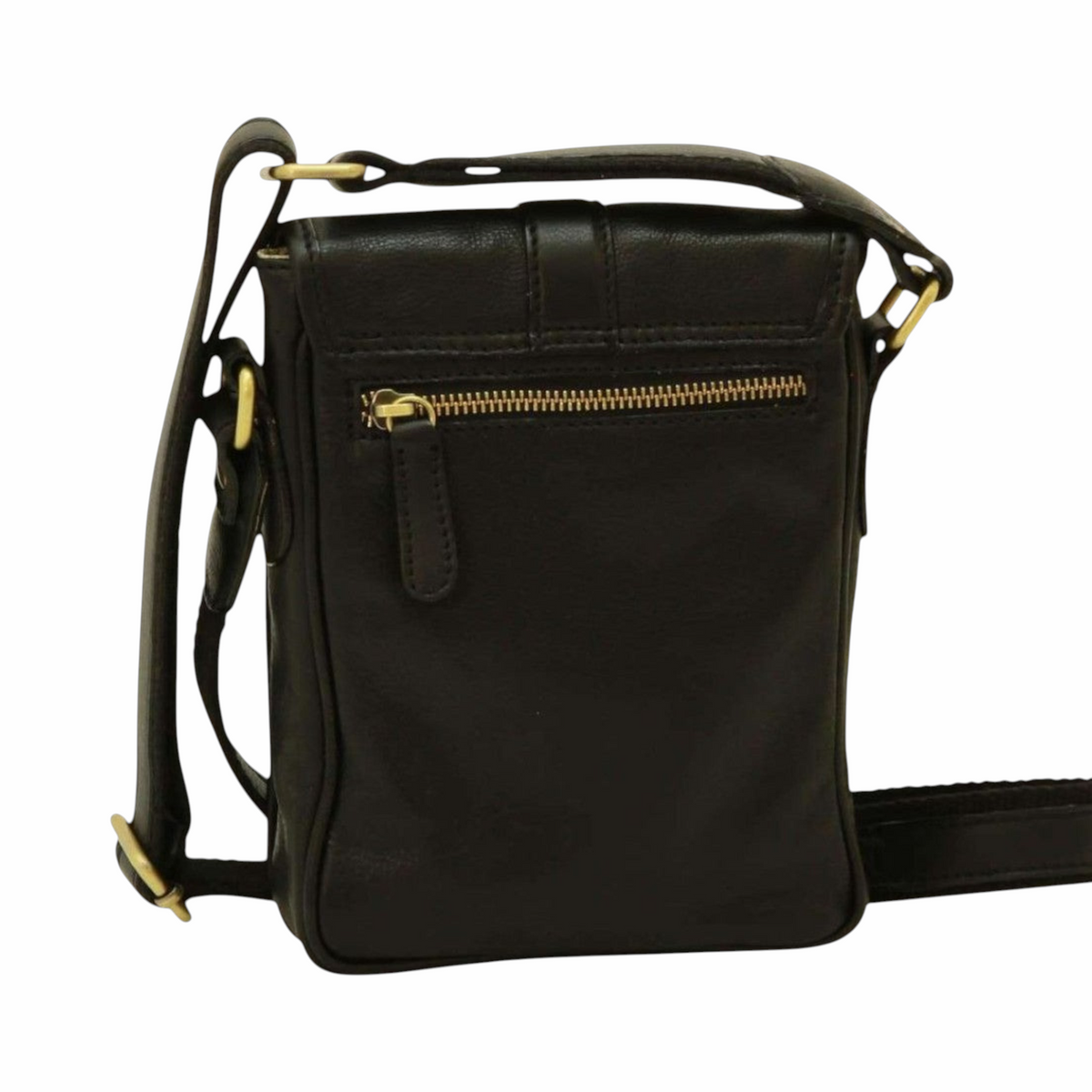 Borsa a tracolla uomo Vetrina Fiorentina in pelle di vitello nera conciata al vegetale con zip in ottone
