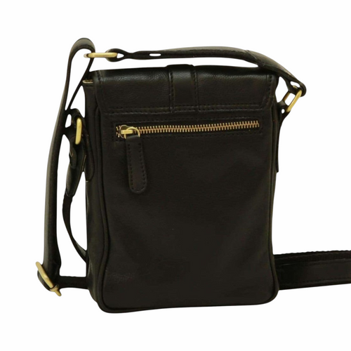 Borsa a tracolla uomo Vetrina Fiorentina in pelle di vitello nera conciata al vegetale con zip in ottone
