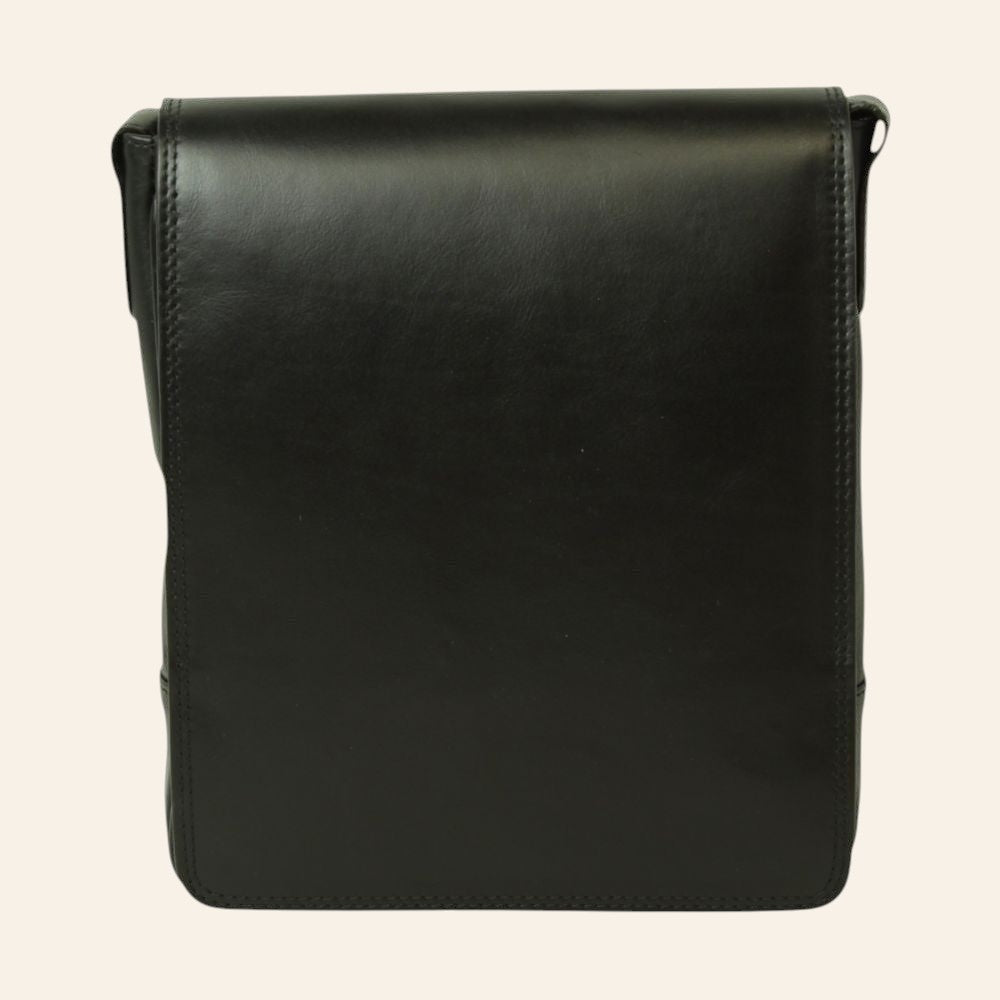 Borsa a tracolla Vetrina Fiorentina artigianale in pelle di vitello nera con scomparto imbottito per iPad