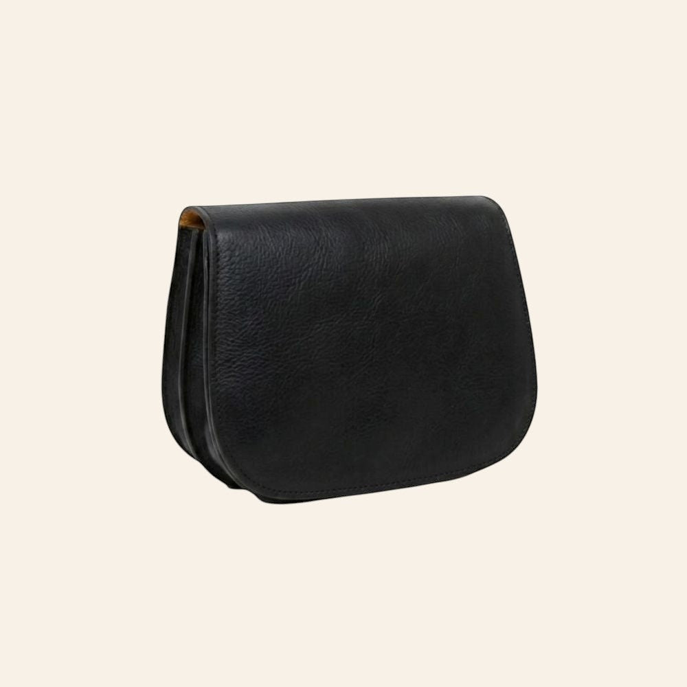 Borsa a tracolla Vetrina Fiorentina artigianale in pelle di vitello pieno fiore nera con pattina