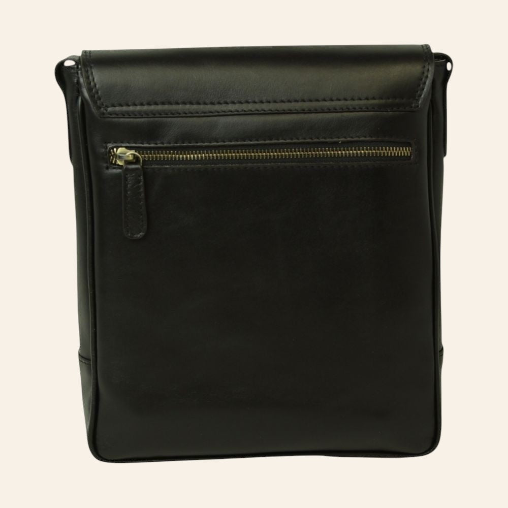 Borsa a tracolla Vetrina Fiorentina in pelle di vitello nera con tasca posteriore con zip, vista posteriore