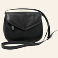 Borsa a tracolla Vetrina Fiorentina in pelle di vitello pieno fiore nera con pattina e tracolla regolabile