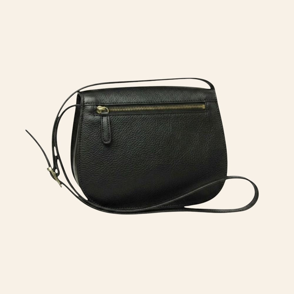 Borsa a tracolla Vetrina Fiorentina in pelle di vitello pieno fiore nera con tasca posteriore con zip
