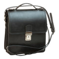 Borsa a tracolla Vetrina Fiorentina in pelle di vitello pieno fiore nera con chiusura a clip e tracolla regolabile