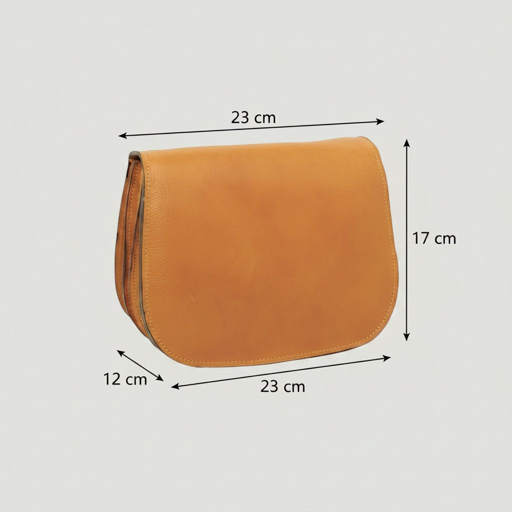 Borsa a tracolla Vetrina Fiorentina in pelle pieno fiore color ocra con indicazioni delle dimensioni