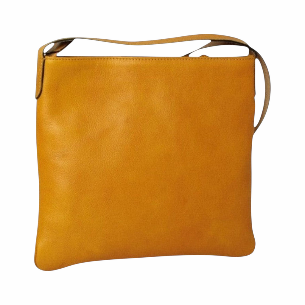 Borsa a tracolla Vetrina Fiorentina in pelle di vitello pieno fiore color ocra con tracolla regolabile
