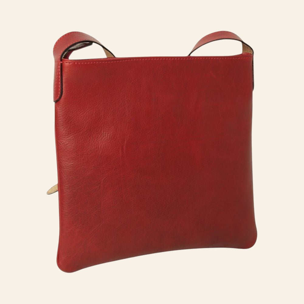 Borsa a tracolla Vetrina Fiorentina in pelle di vitello pieno fiore rossa con tracolla regolabile