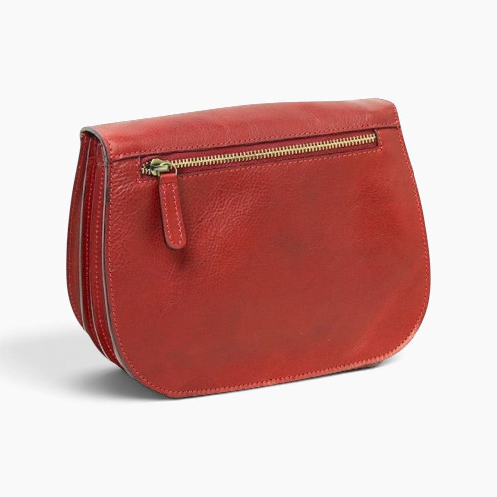 Borsa a tracolla Vetrina Fiorentina in pelle di vitello rossa con tasca posteriore con zip e finiture artigianali