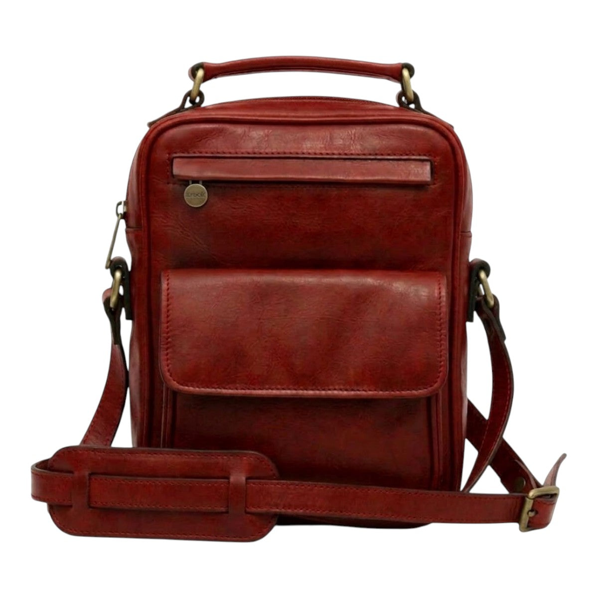 Borsa a tracolla Vetrina Fiorentina in pelle pieno fiore rossa con tasca frontale e tracolla regolabile